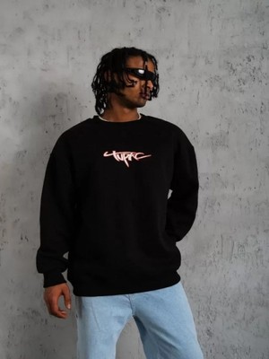 Efnaz Style Erkek 3 Iplik Gangster Baskılı Sweatshirt - Siyah