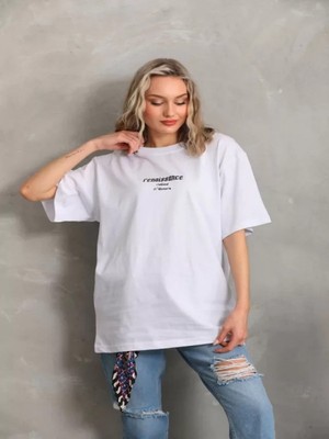Efnaz Style Unisex Baskılı Oversize T-Shirt - Beyaz