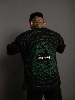 Efnaz Style Erkek Bisiklet Yakalı Sırt Baskılı Oversize T-Shirt - Siyah