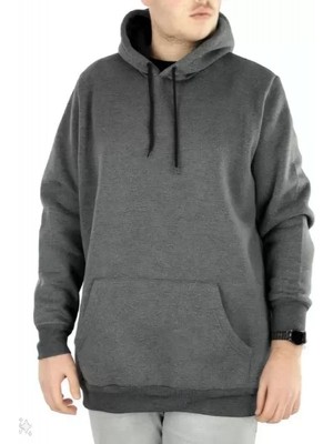 Efnaz Style Erkek Uzun Kol Kapşonlu Basic Sweatshirt Hoodie - Füme