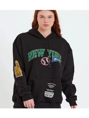 Efnaz Style Baskılı Kapüşonlu Sweatshirt - Siyah