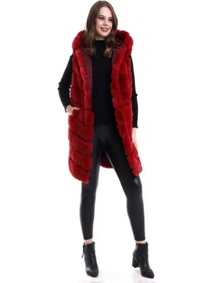 Efnaz Style Reks Kapüşonlu Yelek - Kırmızı