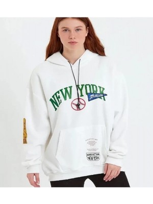 Efnaz Style Baskılı Kapüşonlu Sweatshirt - Beyaz