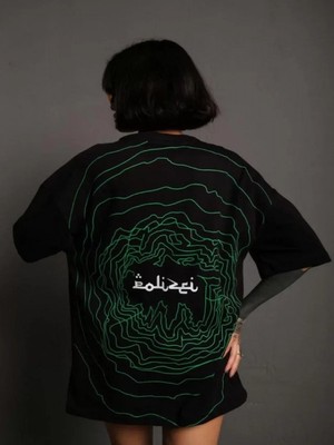 Efnaz Style Bisiklet Yakalı Sırt Baskılı Oversize T-Shirt - Siyah