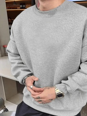 Efnaz Style Erkek Düz Bisiklet Yaka Sweat - Gri