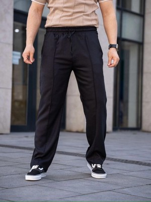 Efnaz Style Erkek Keten Cepli Çıma Dikişli Jogger Buggy Pantalon Rahat Kalıp - Siyah
