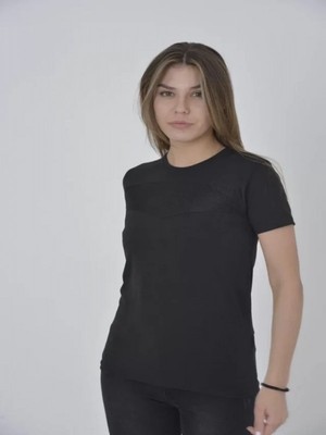 Efnaz Style Gögüs Fileli Slim Fit T-Shirt - Siyah