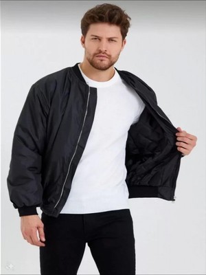 Efnaz Style Erkek Düz Bomber Ceket - Siyah