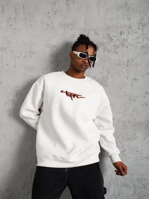 Efnaz Style Erkek 3 Iplik Gangster Baskılı Sweatshirt - Beyaz