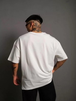 Efnaz Style Erkek 24/1 Düz A Kalite Oversize T-Shirt - Beyaz