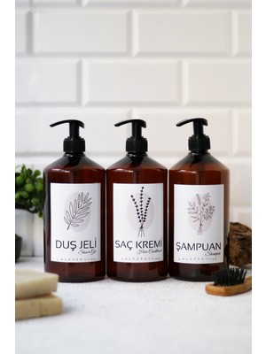 PremiumPort Amber Plastik 1 Litre Duş Seti Çiçekli Tasarım