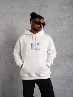 Efnaz Style Erkek Ön Arka Baskılı Kapşonlu Sweat - Beyaz