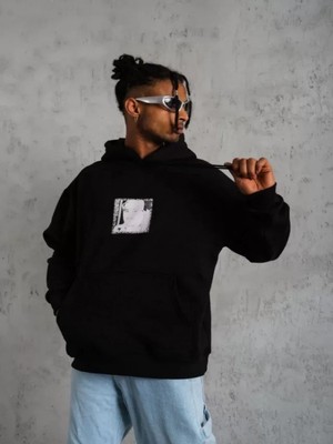 Efnaz Style Erkek Ön Arka Baskılı Kapşonlu Sweat - Siyah