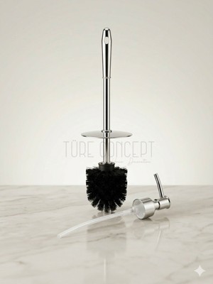 PremiumPort Şık Gümüş Banyo Wc Fırça ve Sabunluk Seti, Modern Tasarım