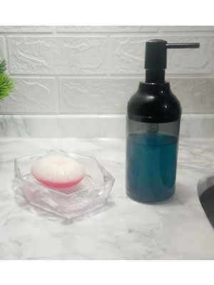 PremiumPort Füme Siyah Akrilik Sıvı Sabunluk ve Sabunluk 2'li Banyo Seti