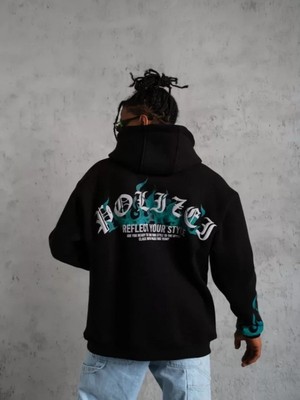 Efnaz Style Erkek Üç Iplik Içi Pamuklu Alev Baskılı Kapüşonlu Sweatshirt - Siyah