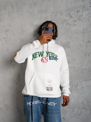 Efnaz Style Erkek Baskılı Kapüşonlu Sweatshirt - Beyaz