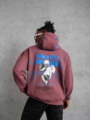Efnaz Style Erkek Yıldırım Baskılı Kapşonlu Sweat - Gül Kurusu