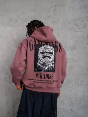 Efnaz Style Erkek Paradise Baskılı Kapüşonlu Sweat - Gül Kurusu