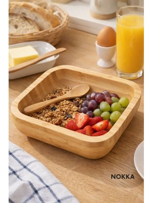 Özgürce Bambu Kare Sunum Kasesi, Dekoratif ve Şık Iskandinav Tasarım 14X14 cm