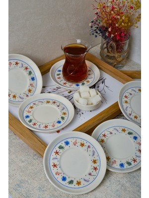 Özgürce 6’lı Porselen Çay Tabağı Seti, 12CM, Kırık Beyaz, Şık ve Zarif Tasarım