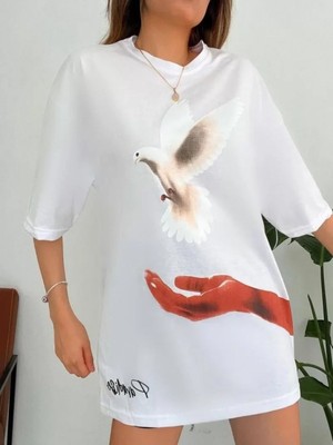 Efnaz Style Dijital Baskılı T-Shirt - Beyaz
