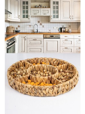 Özgürce Kalın Örme Hasır Çerezlik ve Organizer, 5 Bölmeli Sunum Tabağı