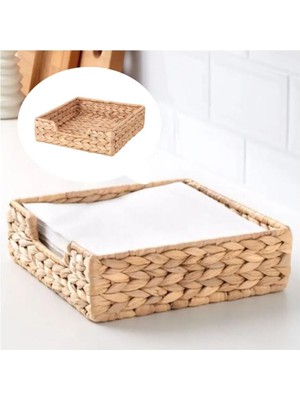 Özgürce Şık Hasır Örgü Kare Peçetelik 19X19 Cm, Doğal ve Kullanışlı Tasarım