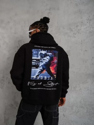Efnaz Style Erkek Astronot Baskılı Kapüşonlu Sweat - Siyah