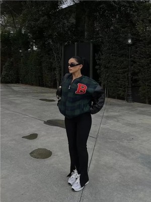 Efnaz Style Pötikare Desen Nakışlı Kolej Ceket - Haki