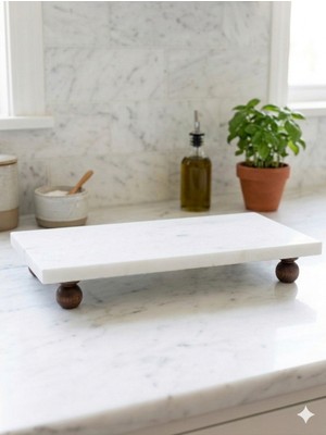 Özgürce Mermer Yağlık ve Baharatlık Standı, Ahşap Ayak, 24X12 cm