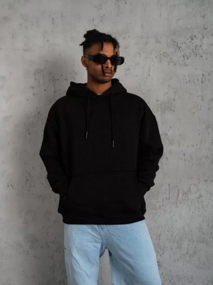 Efnaz Style Erkek Düz Kapüşonlu Sweat - Siyah