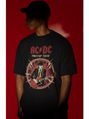 Sevbano Ac Dc Pwr Up Tour Rock Metal Müzik Grubu Ön Baskılı Unisex Oversize Tişört