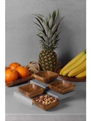 Özgürce Akasya 4’lü Kare Ahşap Çerezlik Seti, Şık ve Doğal Sunum Hediye