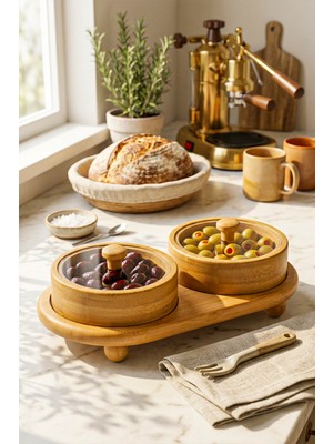Özgürce Bambu Çerezlik ve Kahvaltılık Saklama Kabı 115 Ml, 2'li Set