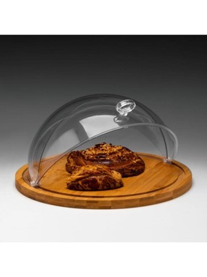 Özgürce Bambu Altlı Polikarbonat Kapaklı Fanus 36X19 Cm, Şık ve Kullanışlı Tasarım