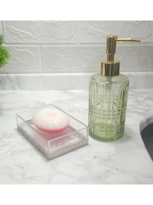 PremiumPort Yeşil Cam ve Akrilik Sabunluklar, Şık Banyo Seti, Modern Tasarım