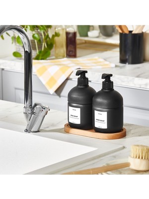 PremiumPort Şık Ahşap Altlıklı Cam Sabunluk Seti, Banyo ve Mutfak Için Tasarım
