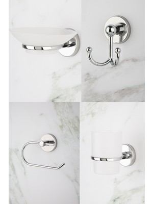 PremiumPort Krom Banyo Seti: Tuvalet Kağıtlığı, Bornoz Askısı, Diş Fırçalık ve Sabunluk