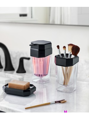 PremiumPort Özel Tasarım 3'lü Banyo Seti Sabunluk Diş Fırçalık Sıvı Sabunluk