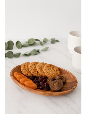 Özgürce Oval Ahşap Sunum Tabağı, Çerezlik ve Atıştırmalık Servisi Için Ideal
