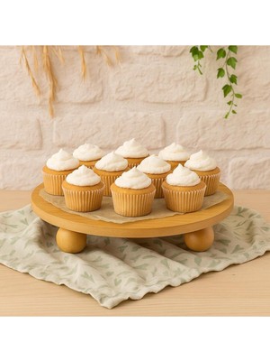 Özgürce Top Ayaklı Yuvarlak Bambu Sunumluk, 29 Cm, Doğal ve Şık Tasarım