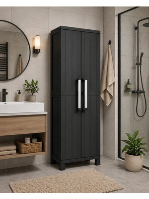 Csb Store Su Geçirmez 3 Raflı Plastik Dolap Siyah | Balkon & Banyo & Bahçe Kullanımına Uygun 65X37X173 cm