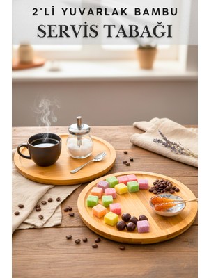 Özgürce Iki Adet Yuvarlak Bambu Servis Tabağı, 20 x 20 Cm, Şık ve Doğal Kullanım