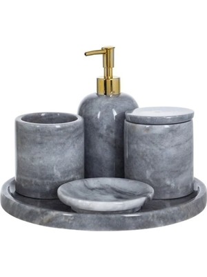 PremiumPort Şık ve Modern 5’li Mermer Banyo Seti Dekoratif Tasarım