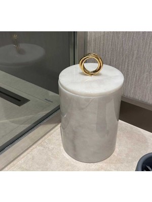 PremiumPort Beyaz Mermer Çöp Kovası, Gold Aksesuarlı Şık Tasarım