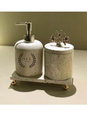 PremiumPort Şık 3'lü Mermer Banyo Seti, Modern ve Zarif Tasarım