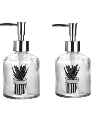 PremiumPort Cam Sıvı Sabunluklar, Kaktüs Desenli, 300ML, Banyo Aksesuarları (Iki Adet)