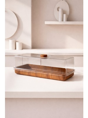 Özgürce Ahşap Görünüm Şeffaf Kapaklı Tost ve Pasta Ekmekliği