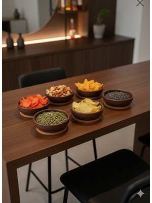 Özgürce 6'lı Plastik Ahşap Görünümlü Cips ve Çerezlik Takımı